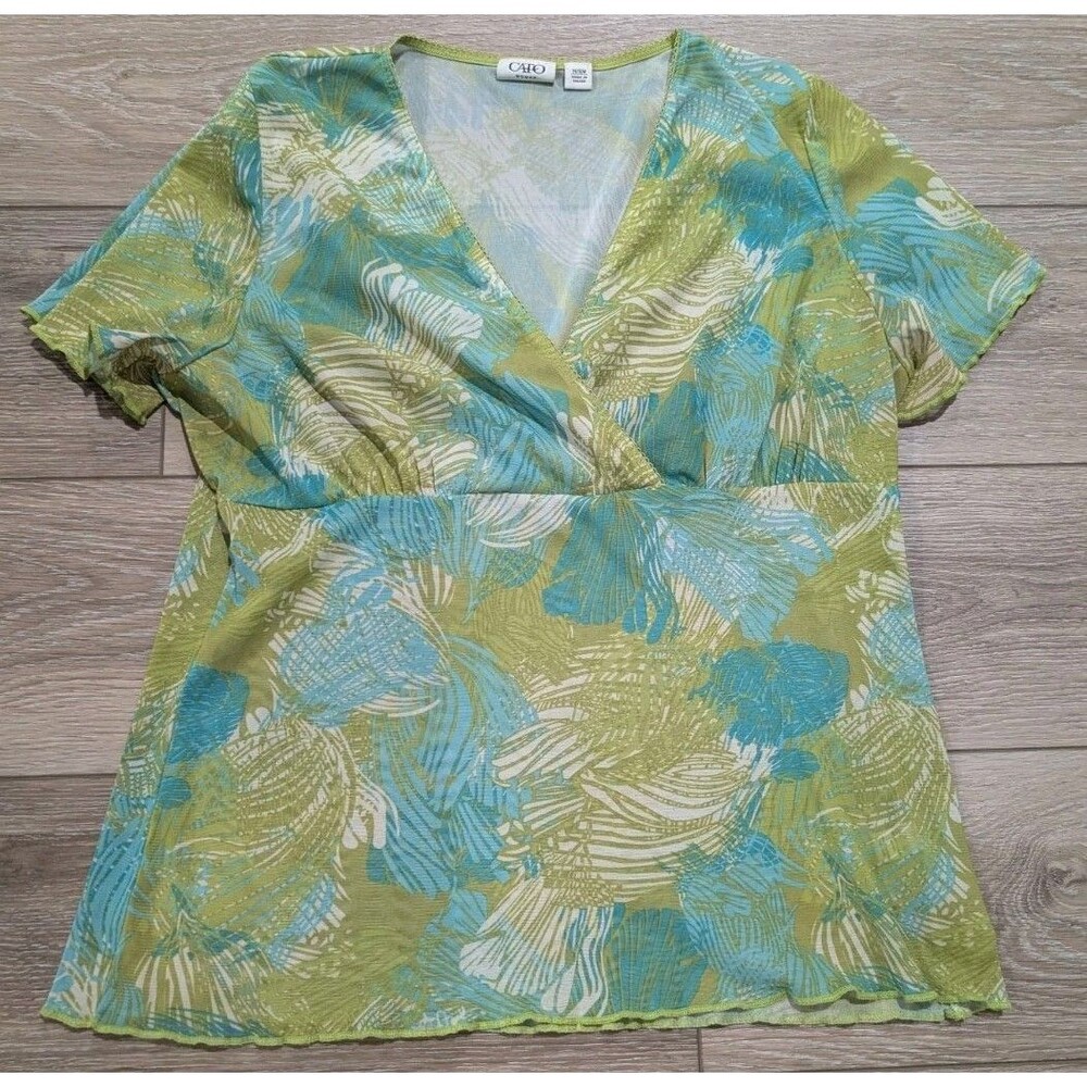 Cato Woman short sleeve Blouse 14/16W layered V-neck Multi-color pullover